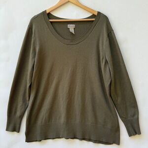 Duluth Trading Co. Womens 2XL Olive Green Wool Blend Knit Casual Cozy Sweater
